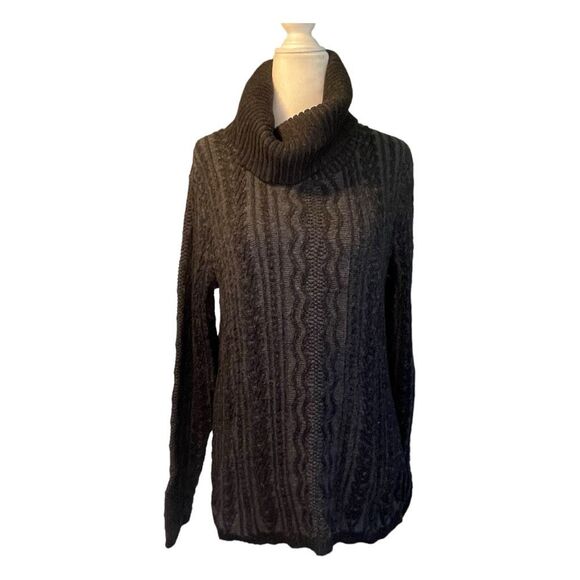 Eight Eight Eight Cowl Neck Cable Knit Sweater Black Chunky Long Sleeve M - Picture 1 of 7